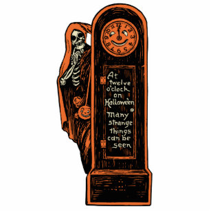 Skeleton and Clock Vintage Halloween Cutout