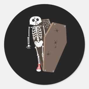 Skeleton and Coffin Halloween Design Classic Round Sticker