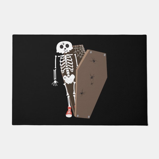 Skeleton and Coffin Halloween Design Doormat (Front)