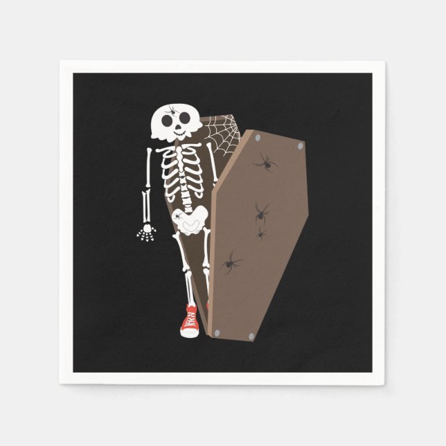 Skeleton and Coffin Halloween Design Napkins (Front)