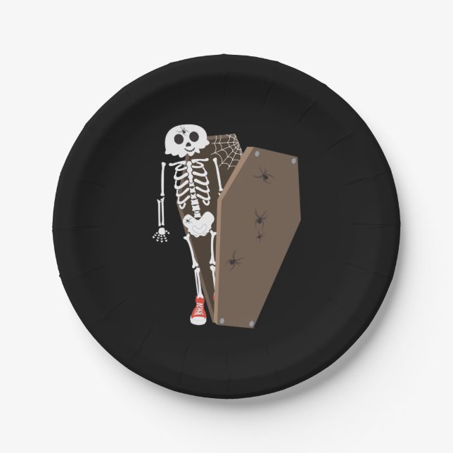 Skeleton and Coffin Halloween Design Paper Plates (Front)