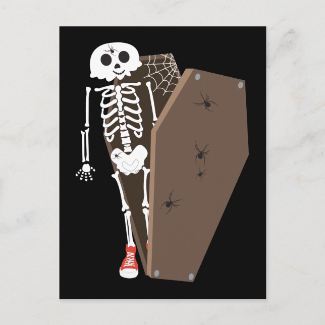 Skeleton and Coffin Halloween Design Postcard (Front)