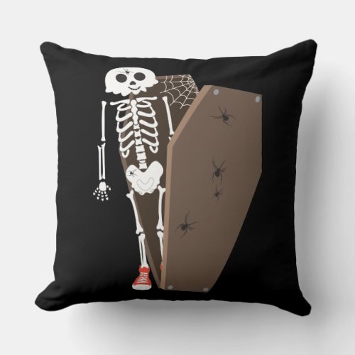 Skeleton and Coffin Halloween Design Throw Pillow