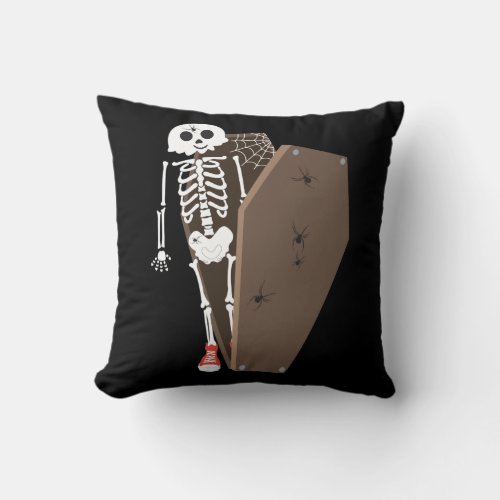 Skeleton and Coffin Halloween Design Throw Pillow