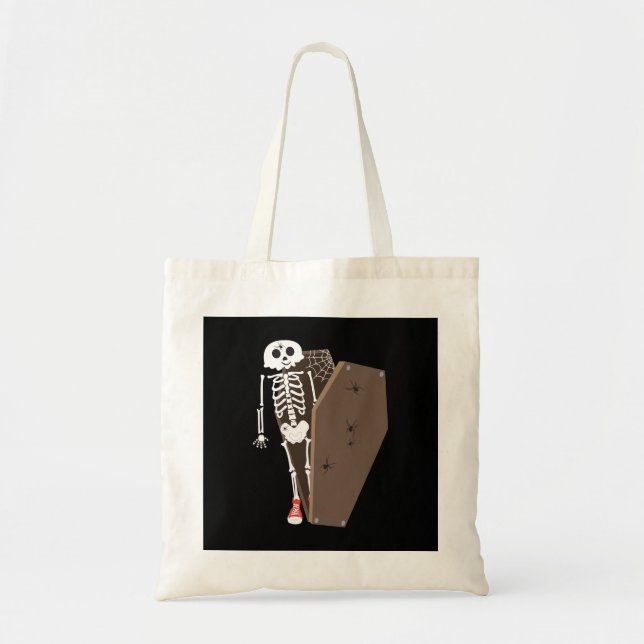 Skeleton and Coffin Halloween Design Tote Bag (Front)