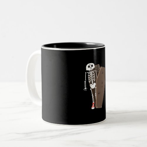 Skeleton and Coffin Halloween Design Two_Tone Coffee Mug