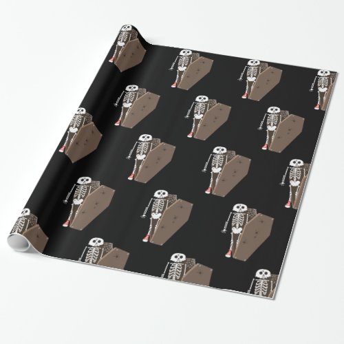 Skeleton and Coffin Halloween Design Wrapping Paper