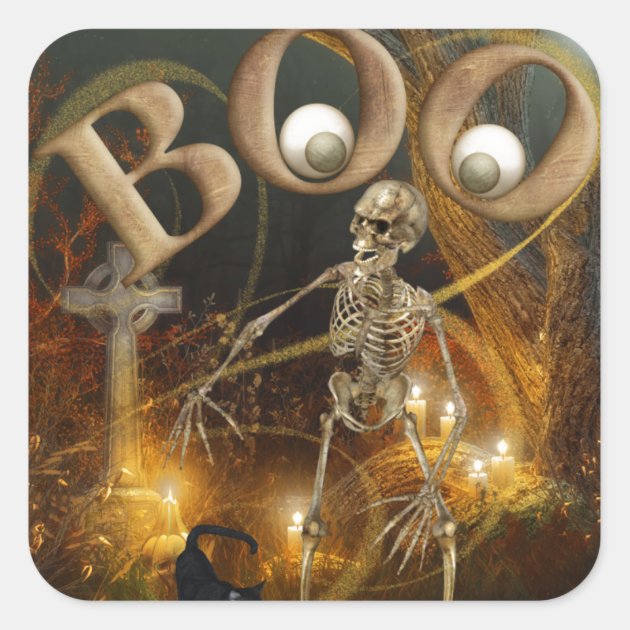Skeleton And Grave Halloween Square Sticker