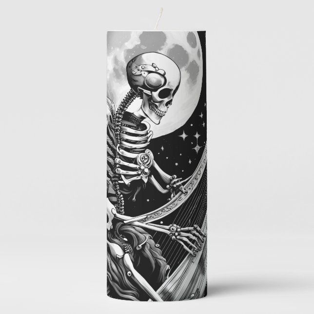Skeleton and Harp III Pillar Candle (Front)