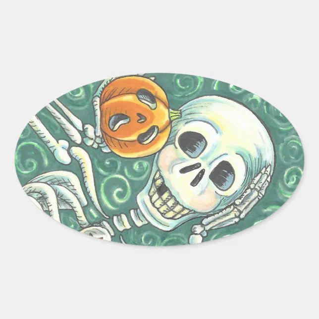 SKELETON AND JACK O LANTERN STICKERS, SHEET Oval Oval Sticker | Zazzle