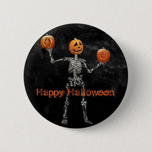 Skeleton and  Jack O' Lanterns Pinback Button (Front)