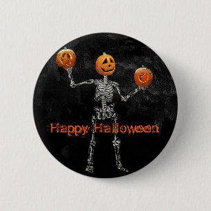 Skeleton and Jack O' Lanterns Pinback Button