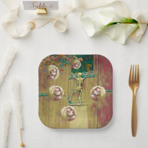 Skeleton and Mocking Heads Halloween Paper Plates