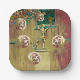 Skeleton and Mocking Heads Halloween Paper Plates