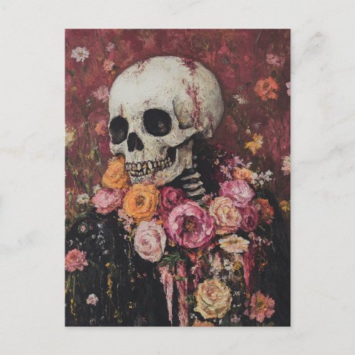 Skeleton and Pink Flowers Postcard