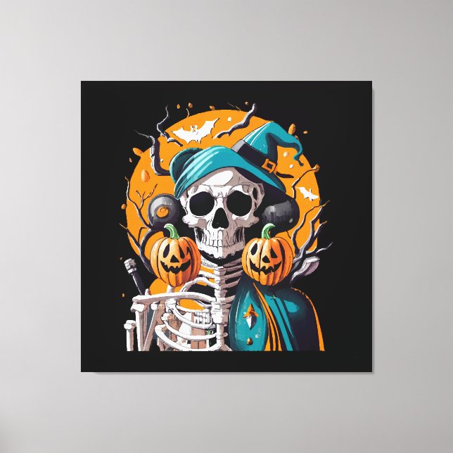 Skeleton and pumpkin canvas print (Front)