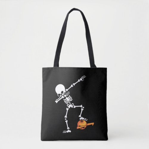Skeleton and Pumpkin Dabbing Tote Bag