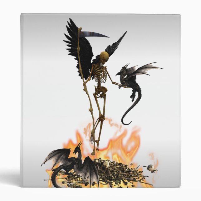 Skeleton Angel Black Dragons Gothic 3 Ring Binder (Front)
