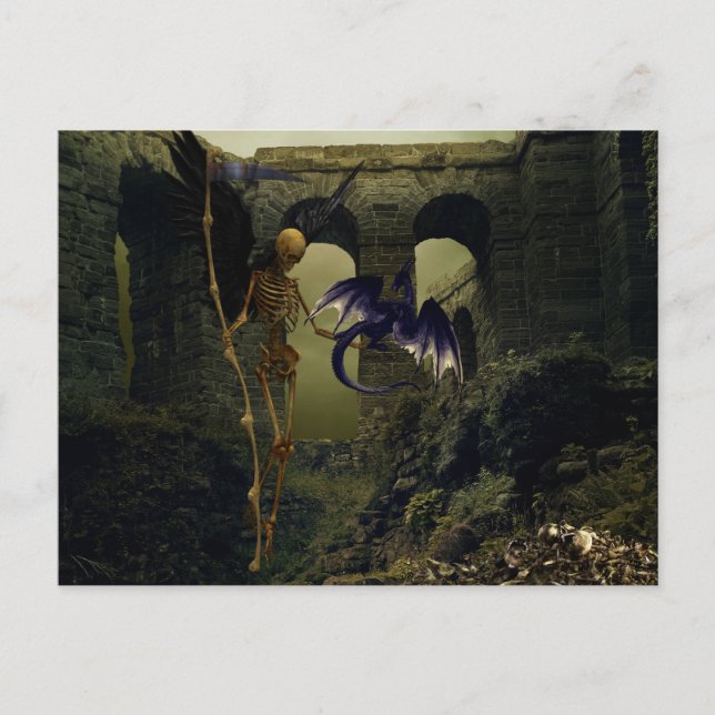 Skeleton Angel Dragon Fantasy Grim Reaper Postcard (Front)