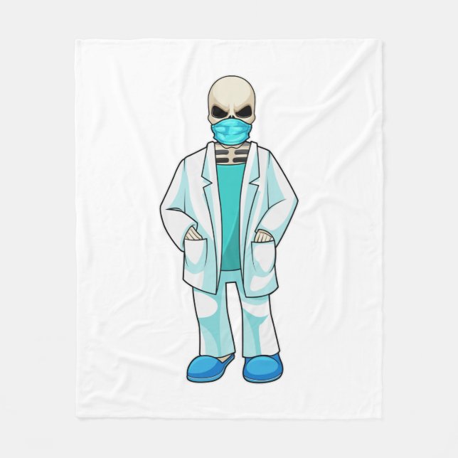 Skeleton as Doctor with Face mask Fleece Blanket (Front)