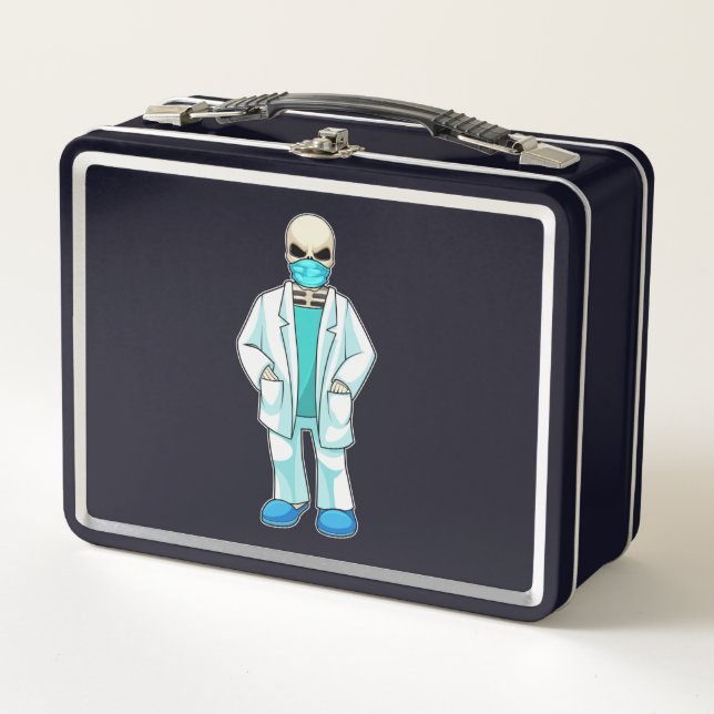 Skeleton as Doctor with Face mask Metal Lunch Box (Front)