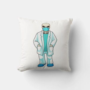 Skeleton as Doctor with Face mask Throw Pillow
