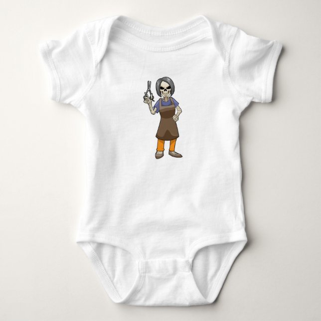 Skeleton as Hairdresser with Scissors Baby Bodysuit (Front)