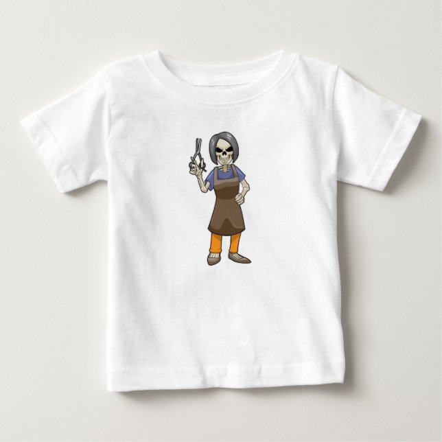 Skeleton as Hairdresser with Scissors Baby T-Shirt (Front)
