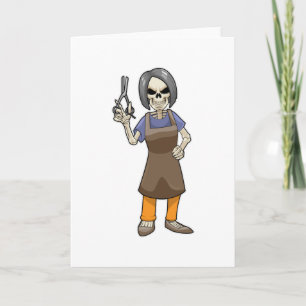Skeleton as Hairdresser with Scissors Card