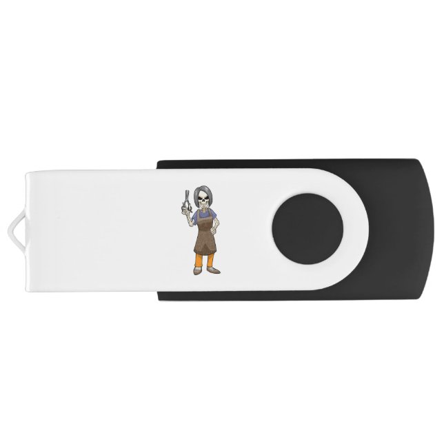 Skeleton as Hairdresser with Scissors Flash Drive (Back)