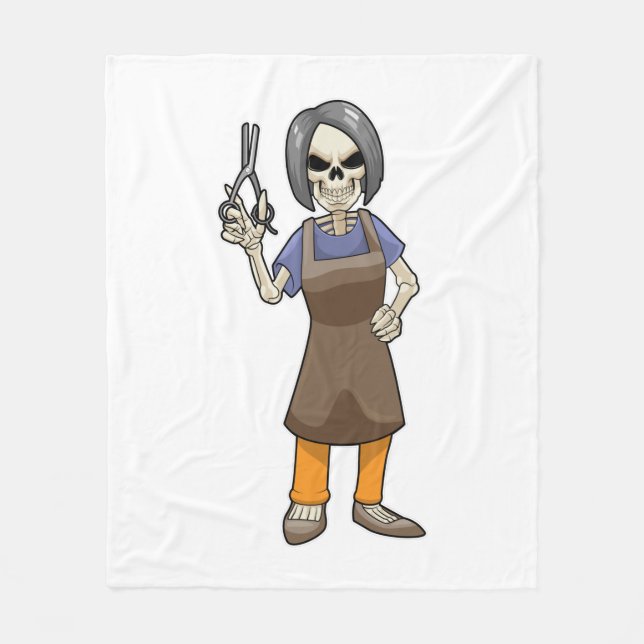 Skeleton as Hairdresser with Scissors Fleece Blanket (Front)