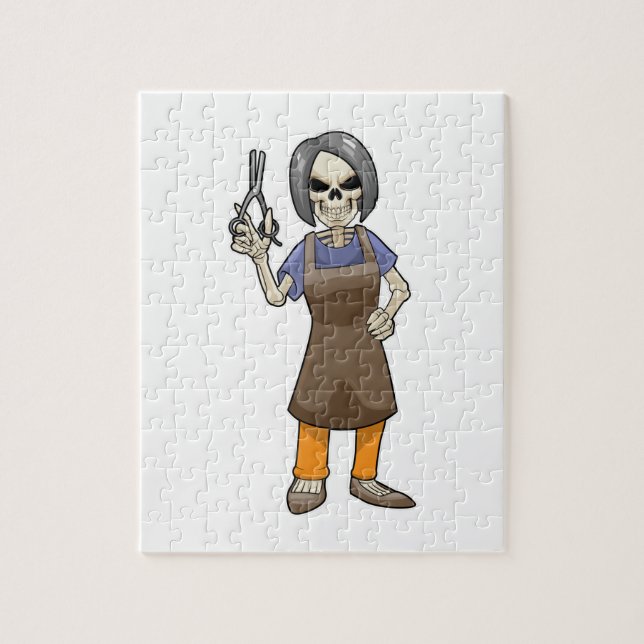 Skeleton as Hairdresser with Scissors Jigsaw Puzzle (Vertical)