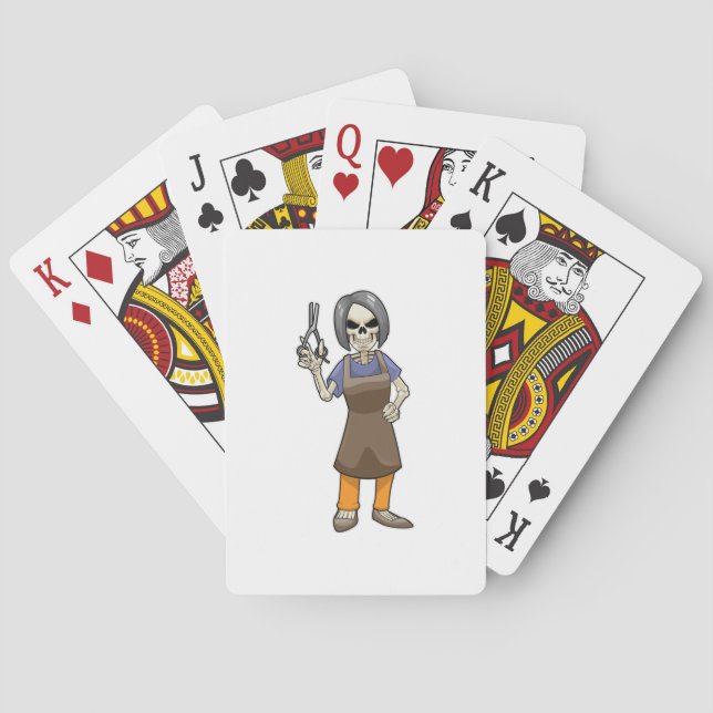 Skeleton as Hairdresser with Scissors Poker Cards (Back)
