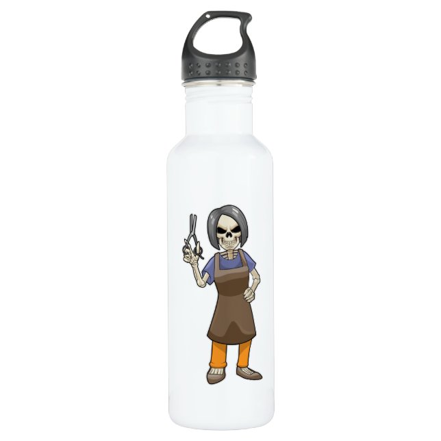 Skeleton as Hairdresser with Scissors Stainless Steel Water Bottle (Front)