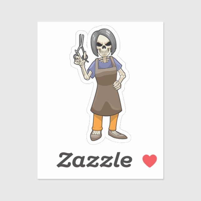 Skeleton as Hairdresser with Scissors Sticker (Sheet)