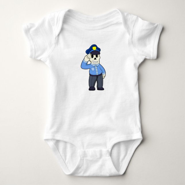 Skeleton as Police officer with Police hat Baby Bodysuit (Front)