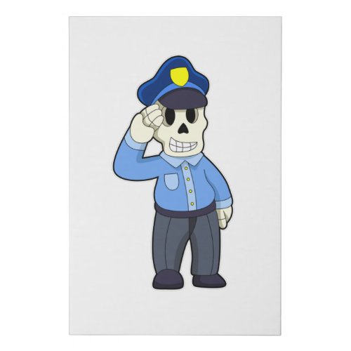 Skeleton as Police officer with Police hat Faux Canvas Print
