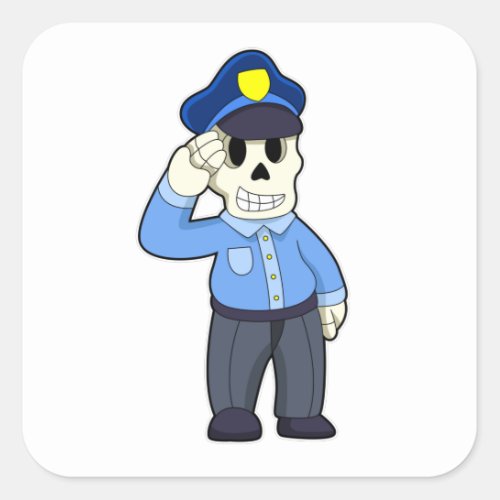 Skeleton as Police officer with Police hat Square Sticker