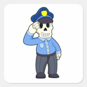 Skeleton as Police officer with Police hat Square Sticker