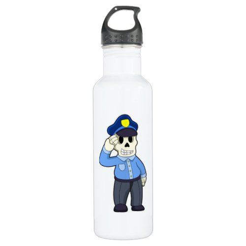 Skeleton as Police officer with Police hat Stainless Steel Water Bottle