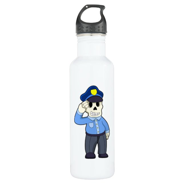 Skeleton as Police officer with Police hat Stainless Steel Water Bottle (Front)
