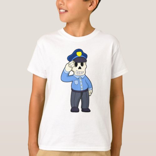 Skeleton as Police officer with Police hat T_Shirt