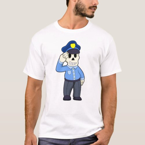 Skeleton as Police officer with Police hat T_Shirt