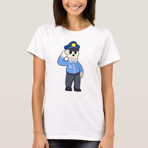 Skeleton as Police officer with Police hat T_Shirt