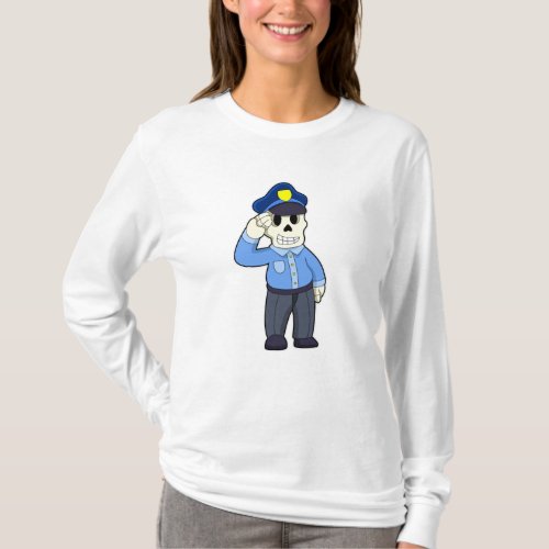 Skeleton as Police officer with Police hat T_Shirt