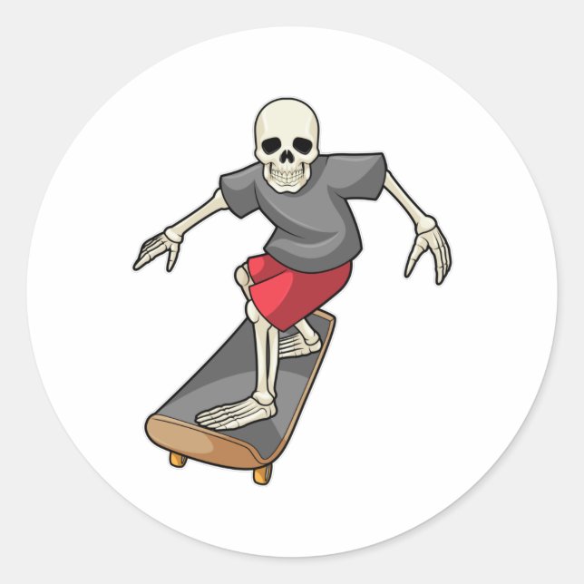 Skeleton as Skater with Skateboard Classic Round Sticker (Front)