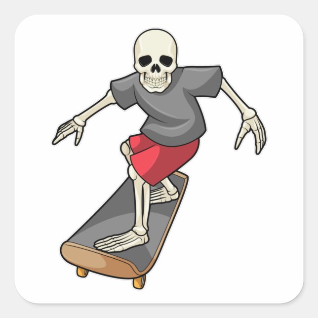 Skeleton as Skater with Skateboard Square Sticker (Front)