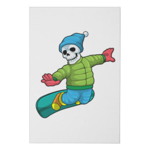 Skeleton as Snowboarder with Snowboard Faux Canvas Print
