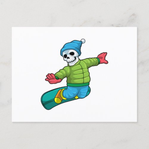 Skeleton as Snowboarder with Snowboard Postcard