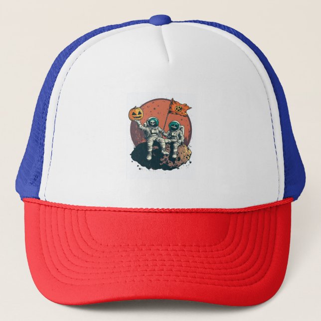 Skeleton Astronaut Crew Trucker Hat (Front)